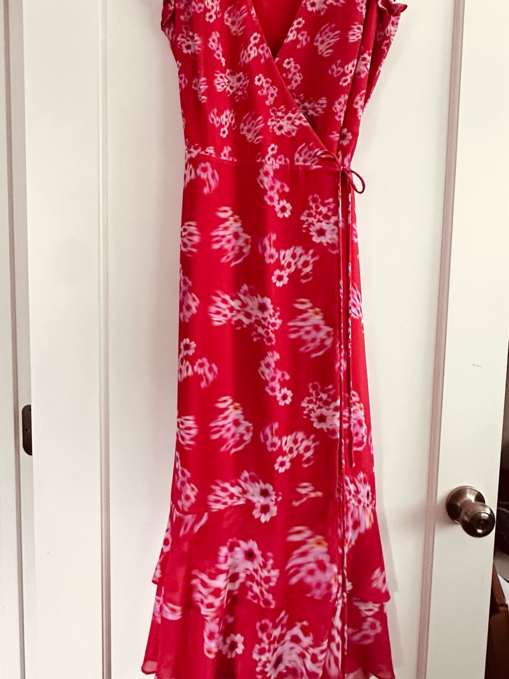 All Saints Red Floral Wrap Blouse with Side Tie - Picture 2 of 4